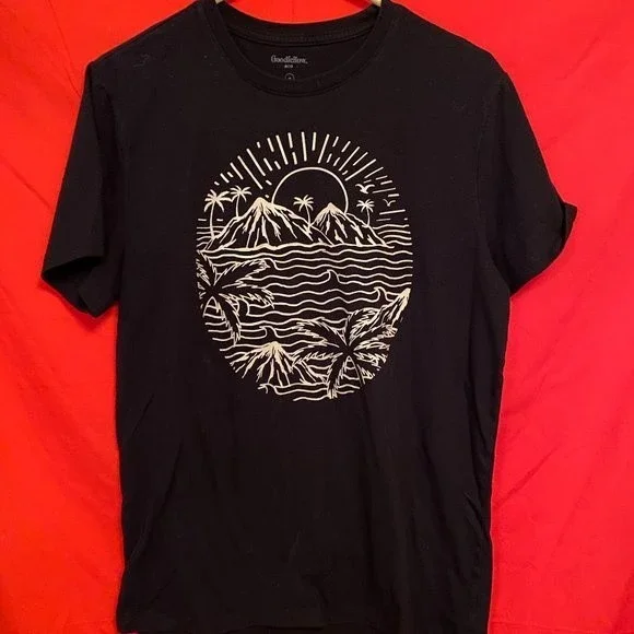 Goodfellow Black T-shirt Ocean, Mountains and Tree - Picture 1 of 4